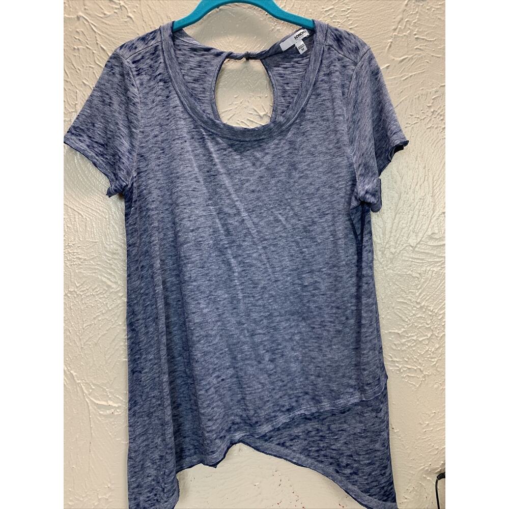 Sonoma Women's Blue Size Medium T-shirt Cutout Back Shark Bite Raw Hem‎